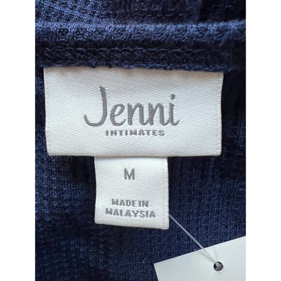 JENNI SOLID LONG-SLEEVE WAFFLE KNIT PAJAMA TOP NAVY BLUE WOMENS MEDIUM - Picture 3 of 11